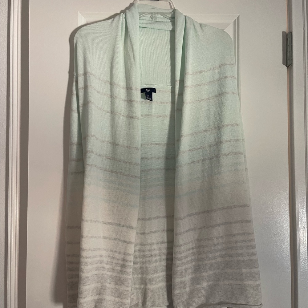 Women’s GAP Light Green and Gray Striped Cardigan, size S